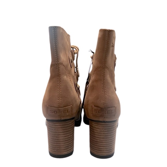 Sorel Addington Lace Up Block Heel Moto Suede Tan Boot NWT’S SZ 9 - Picture 5 of 13